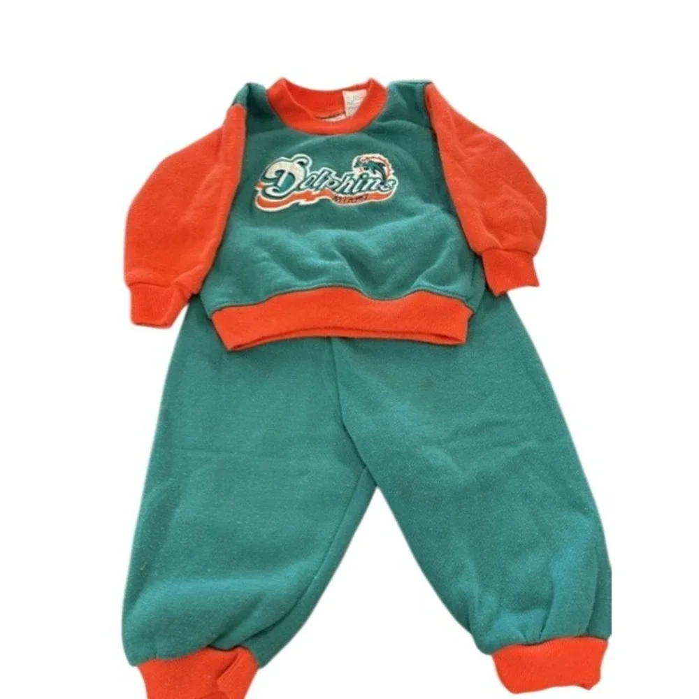 Vintage NFL Kids Miami Dolphins Sweatshirt Pants Set 12M Aqua Orange Retro 90s